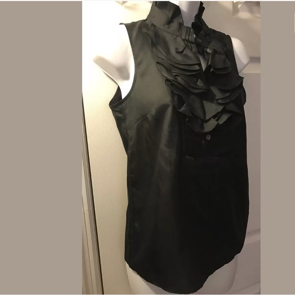 J. CREW Silk Frances Blouse Black Top Ruffle Feont Neckline Shirt Sleeveless - Picture 3 of 9